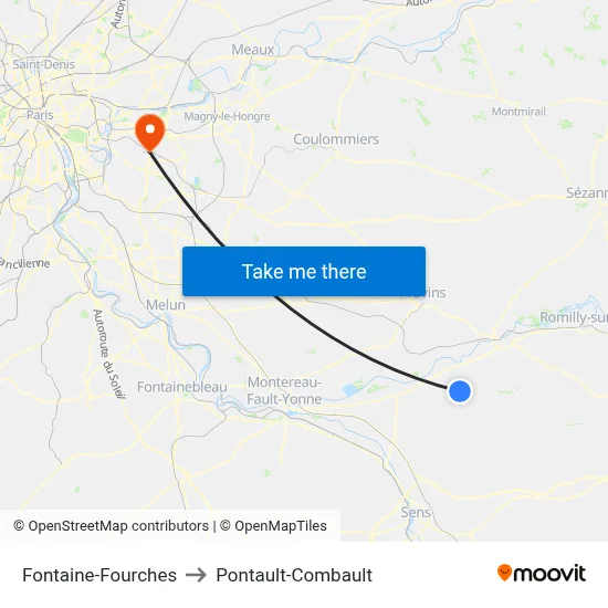 Fontaine-Fourches to Pontault-Combault map