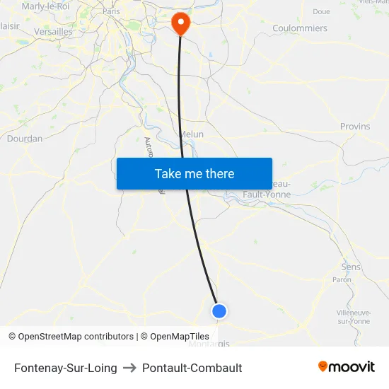 Fontenay-Sur-Loing to Pontault-Combault map