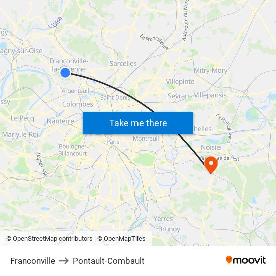 Franconville to Pontault-Combault map