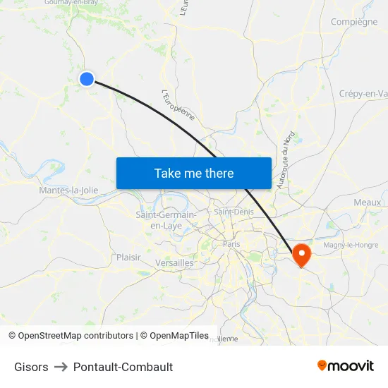 Gisors to Pontault-Combault map