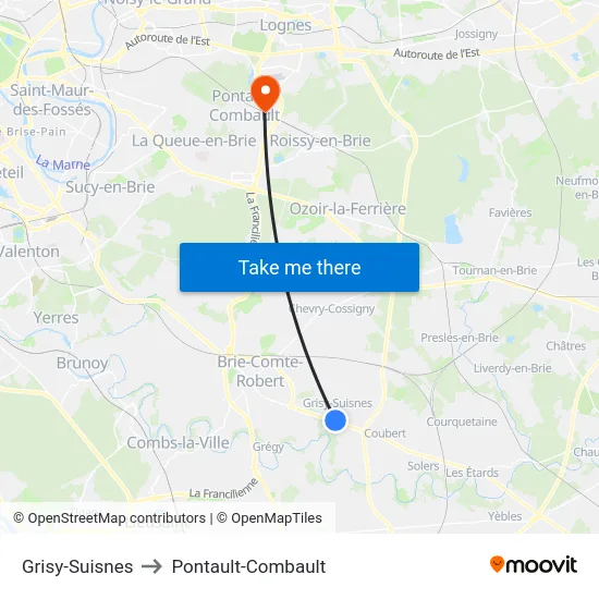 Grisy-Suisnes to Pontault-Combault map