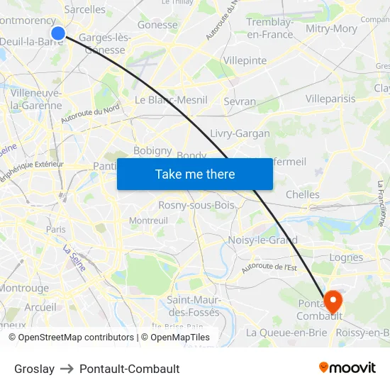 Groslay to Pontault-Combault map