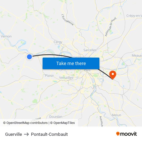 Guerville to Pontault-Combault map