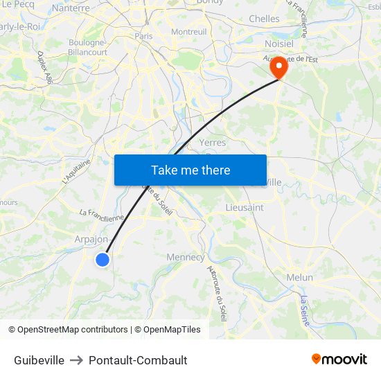 Guibeville to Pontault-Combault map