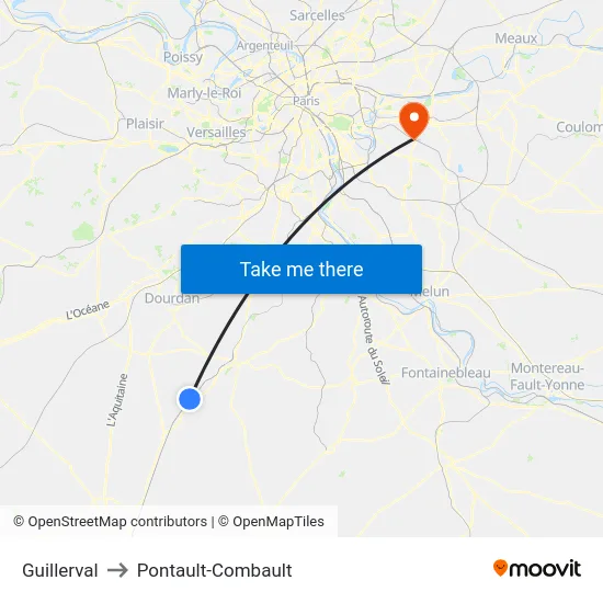Guillerval to Pontault-Combault map