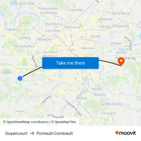 Guyancourt to Pontault-Combault map