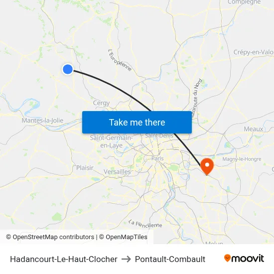 Hadancourt-Le-Haut-Clocher to Pontault-Combault map