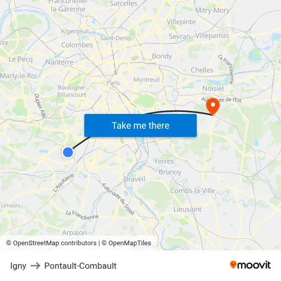 Igny to Pontault-Combault map