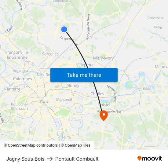 Jagny-Sous-Bois to Pontault-Combault map