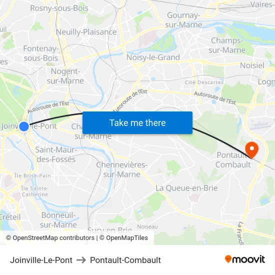 Joinville-Le-Pont to Pontault-Combault map