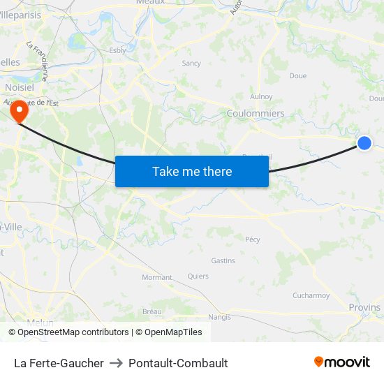 La Ferte-Gaucher to Pontault-Combault map