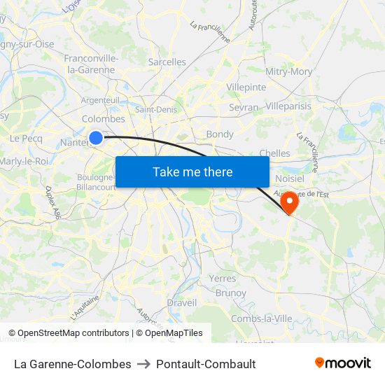 La Garenne-Colombes to Pontault-Combault map