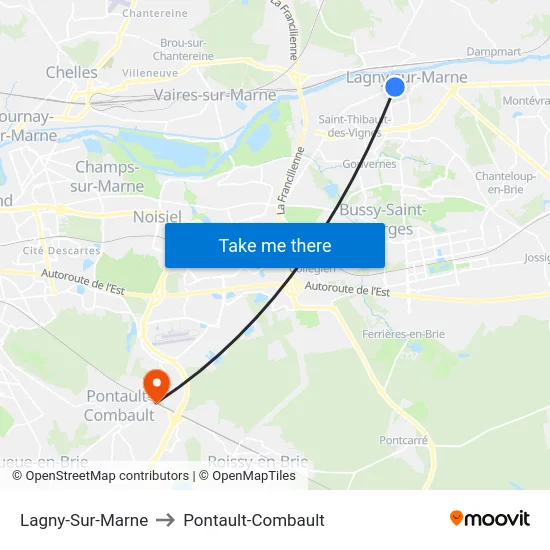 Lagny-Sur-Marne to Pontault-Combault map