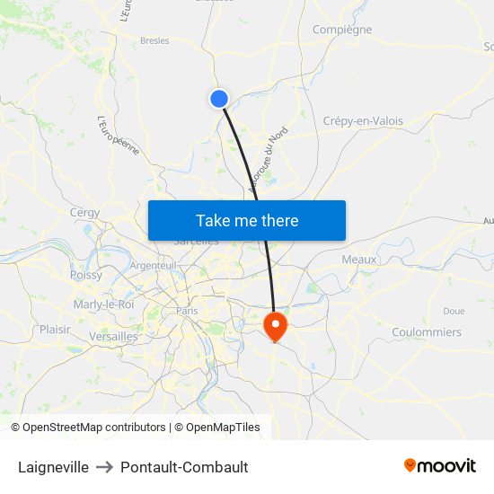 Laigneville to Pontault-Combault map