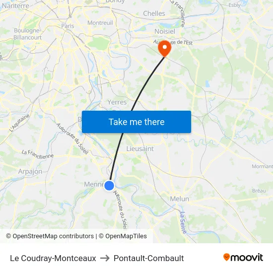 Le Coudray-Montceaux to Pontault-Combault map