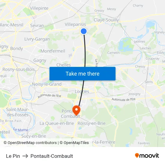 Le Pin to Pontault-Combault map