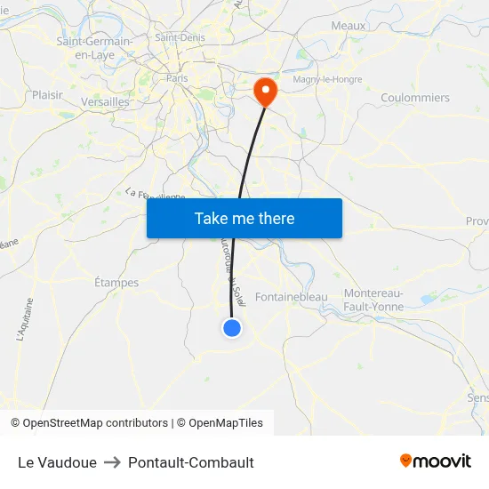 Le Vaudoue to Pontault-Combault map