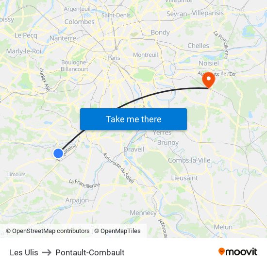 Les Ulis to Pontault-Combault map