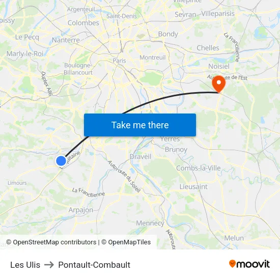 Les Ulis to Pontault-Combault map
