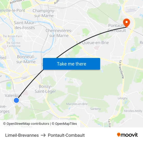 Limeil-Brevannes to Pontault-Combault map