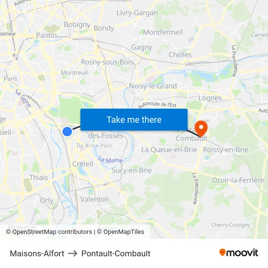 Maisons-Alfort to Pontault-Combault map