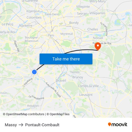 Massy to Pontault-Combault map