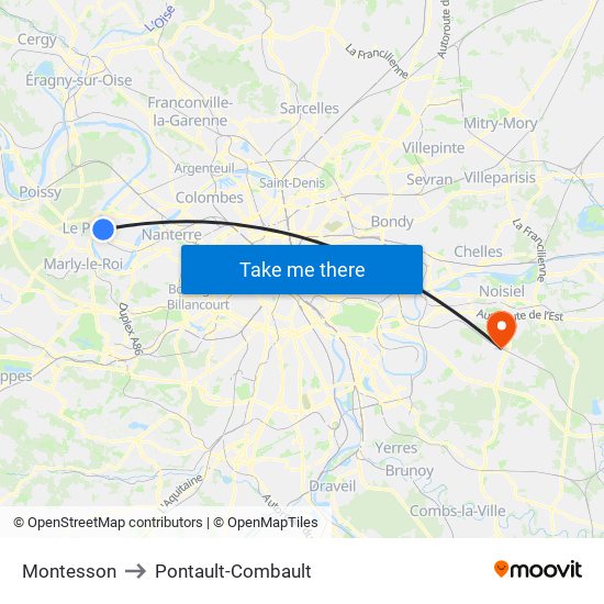 Montesson to Pontault-Combault map
