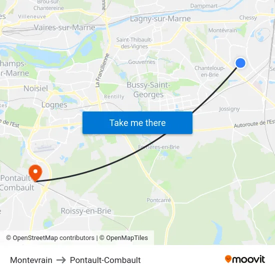 Montevrain to Pontault-Combault map