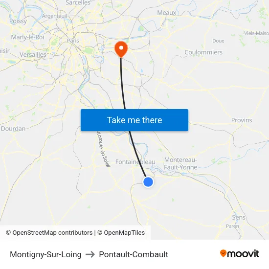 Montigny-Sur-Loing to Pontault-Combault map
