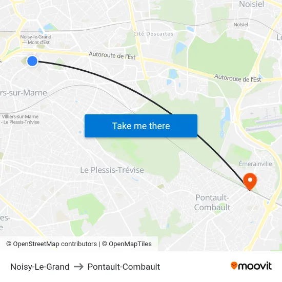 Noisy-Le-Grand to Pontault-Combault map