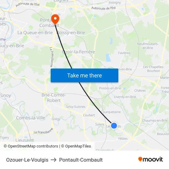 Ozouer-Le-Voulgis to Pontault-Combault map