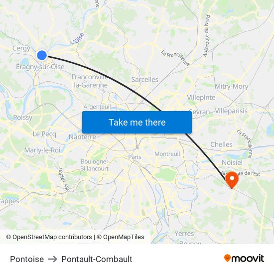 Pontoise to Pontault-Combault map