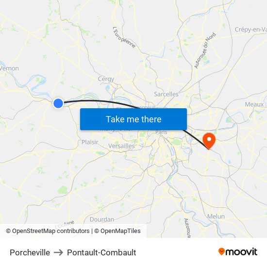 Porcheville to Pontault-Combault map
