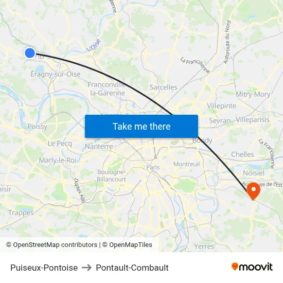 Puiseux-Pontoise to Pontault-Combault map