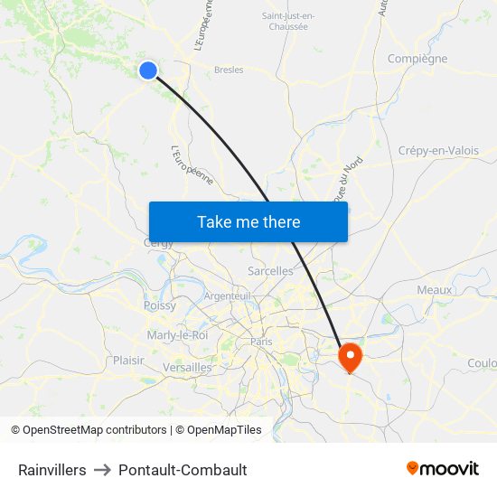 Rainvillers to Pontault-Combault map