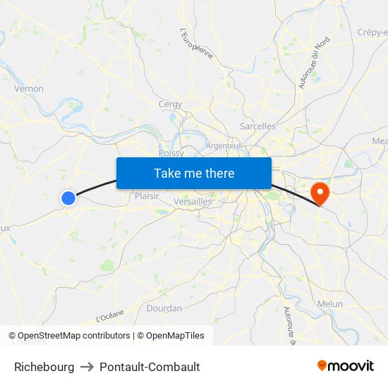 Richebourg to Pontault-Combault map