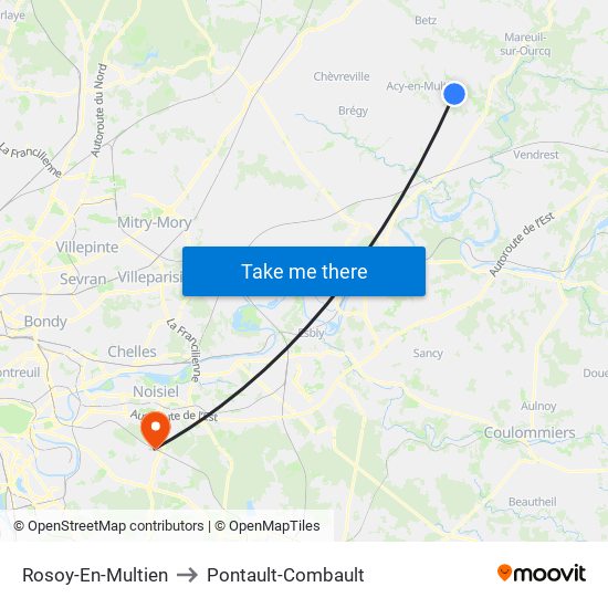 Rosoy-En-Multien to Pontault-Combault map