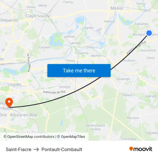 Saint-Fiacre to Pontault-Combault map
