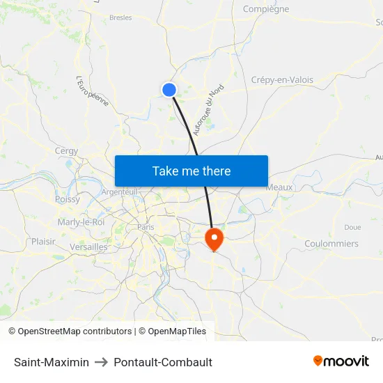 Saint-Maximin to Pontault-Combault map