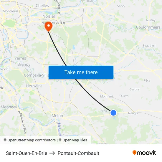 Saint-Ouen-En-Brie to Pontault-Combault map