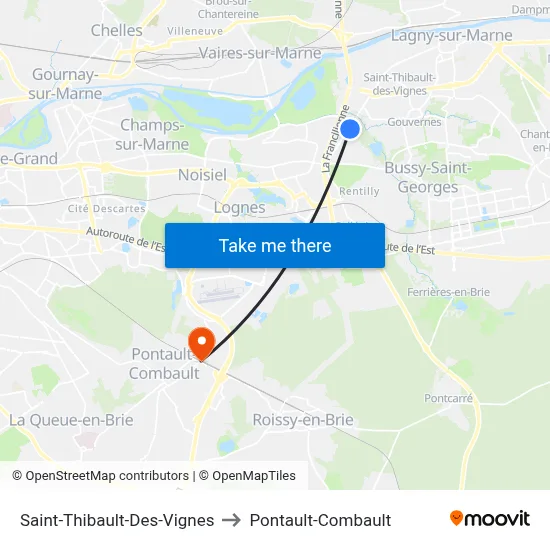 Saint-Thibault-Des-Vignes to Pontault-Combault map