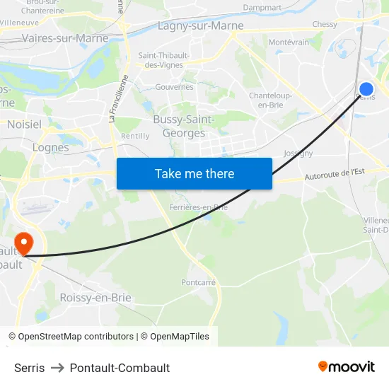 Serris to Pontault-Combault map