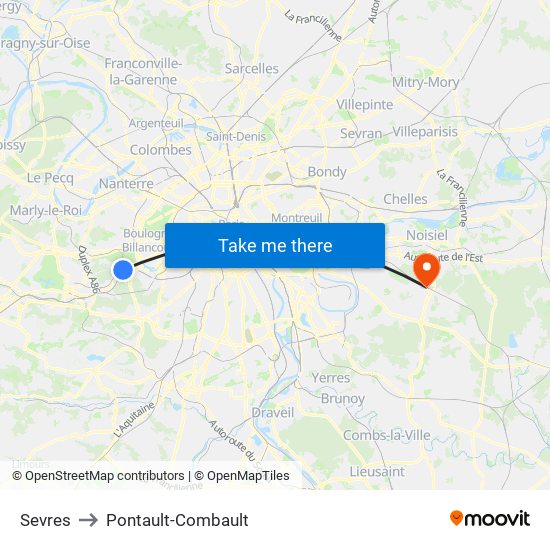 Sevres to Pontault-Combault map
