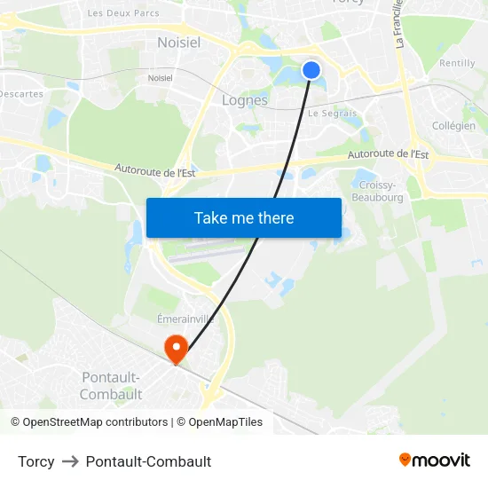 Torcy to Pontault-Combault map