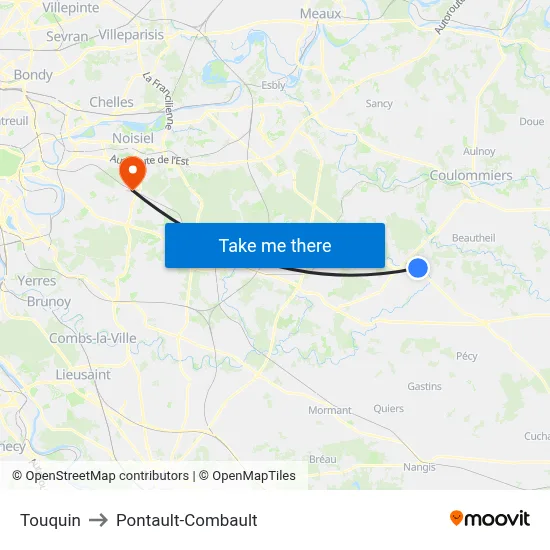 Touquin to Pontault-Combault map