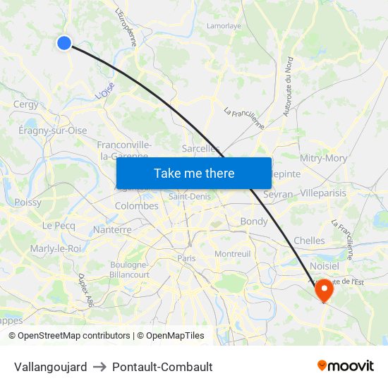 Vallangoujard to Pontault-Combault map