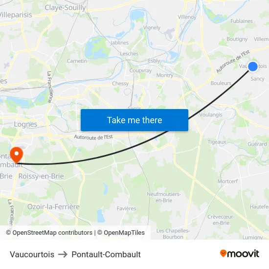 Vaucourtois to Pontault-Combault map