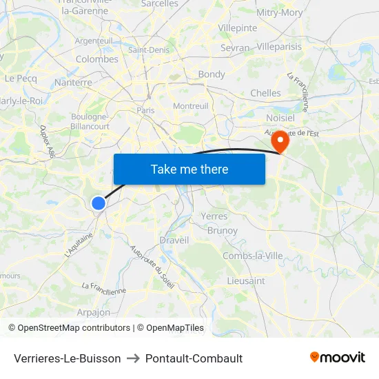 Verrieres-Le-Buisson to Pontault-Combault map