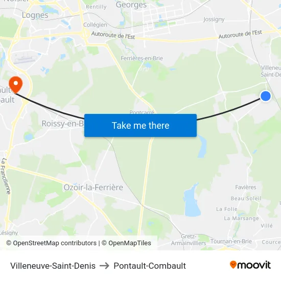 Villeneuve-Saint-Denis to Pontault-Combault map