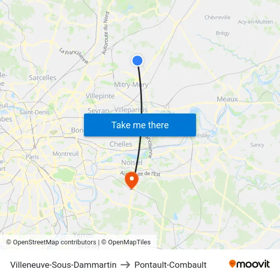 Villeneuve-Sous-Dammartin to Pontault-Combault map